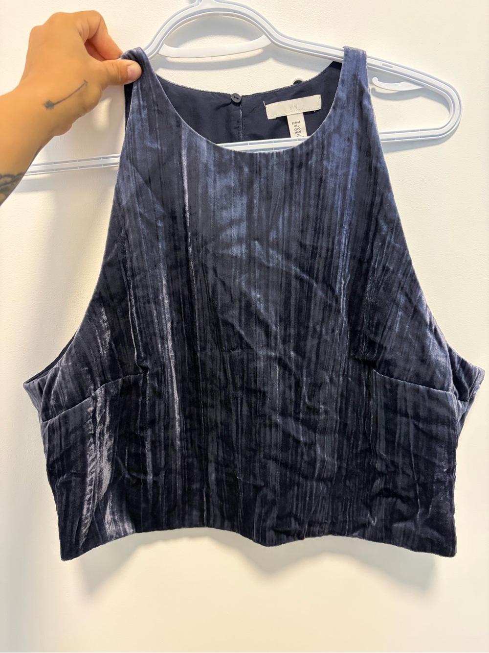 H&M Velvet Cropped Tank Top - Dark Blue